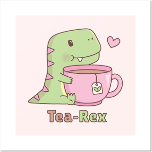 Cute Dinosaur Tea-Rex Hugging Teacup Posters and Art